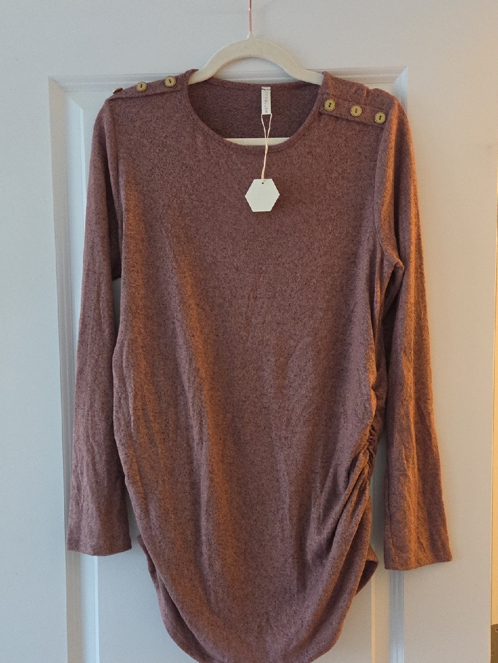 Pinkblush Long-Sleeve Ruched Side Top in Mauve Pink